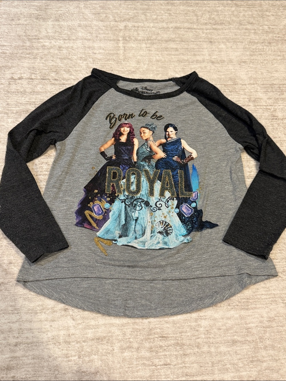 Disney Grey and Black Raglan 'Born to be Royal' Graphic Long Sleeve Top